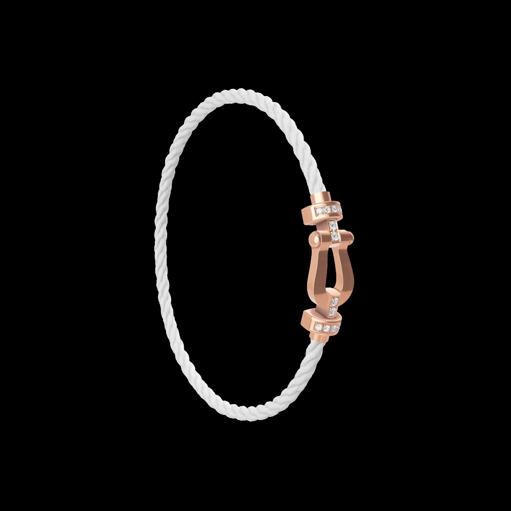 Bracelet FRED Force 10 moyen modèle or rose et diamants sur câble blanc